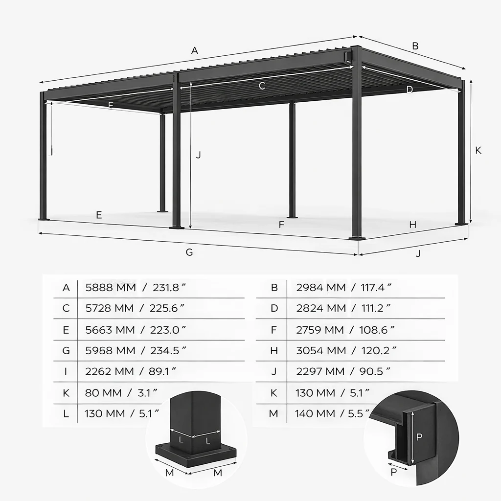 ENJOi Aura Free Standing 6x3m Rec Pergola Grey - Image 3
